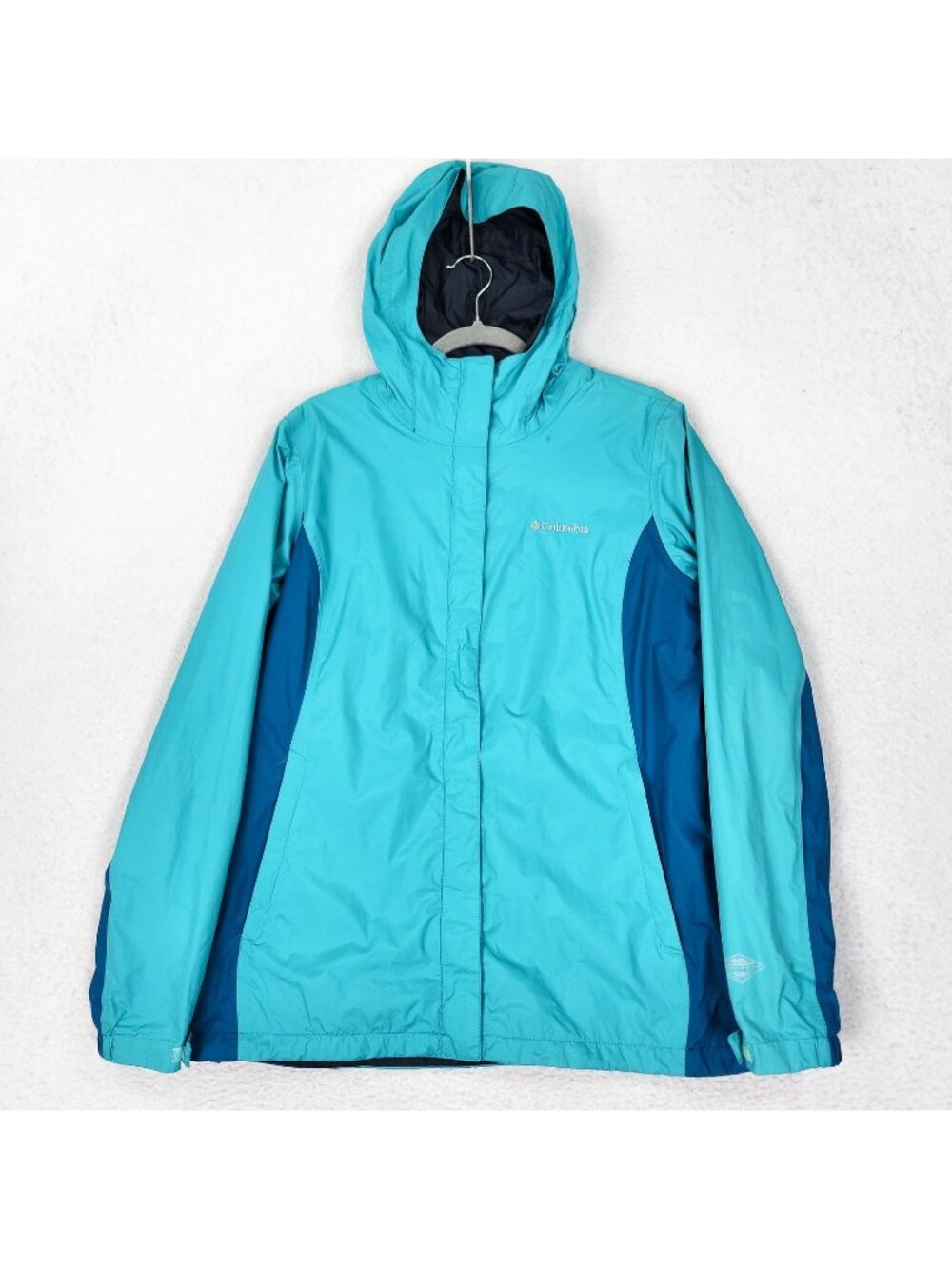 Columbia Jacket Womens Large Blue Hooded Omni Tech Waterproof Windbreaker Hooded